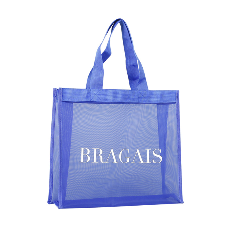 Transparent mesh hand-held mesh bag, nylon mesh hand-held shopping bag, drawstring bag, button-up mesh bag, eco-friendly bag Item Picture