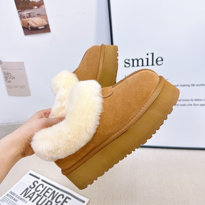 Tazz塔茨特厚底牛皮雪地靴女皮毛一体冬季i ugg i女鞋一脚蹬棉鞋