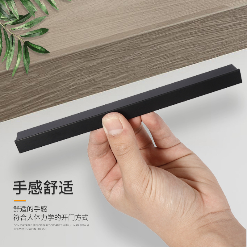 Modern Simple Solid Handle Black Cabinet Door Closet Handle Closet Small Handle Closet Body Long Handle details Picture