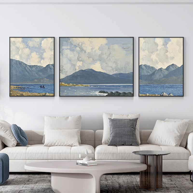 北欧装饰画客厅风景山水画现代抽象简约沙发背景墙三联画图