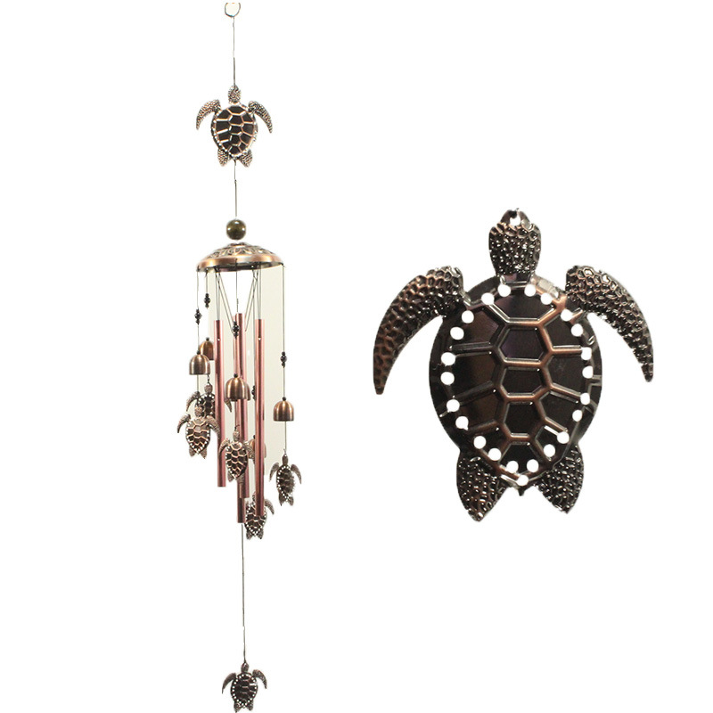 Electroplated Brass Metal Pipe Bells Wind Chimes Hanging Decoration Three-Dimensional Turtle Balcony Courtyard Retro Cross-Border Amazon Application Scenario