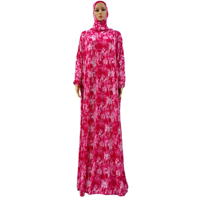 Vintage Tie-Dye Print Dubai Ethnic Style Worship Dress One-Piece Hooded Dress Item Picture