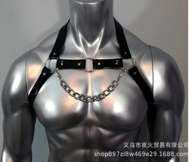 Sex toys Men's leather clothing stud hollowed belt suspenders Macho Man armor clothing Stage costume accessories
