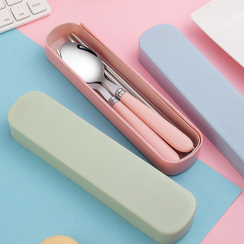 Portable Tableware Set Three-Piece Stainless Steel Spoon Chopsticks Fork Internet Celebrity Students Children Adult Tableware Gift details Picture