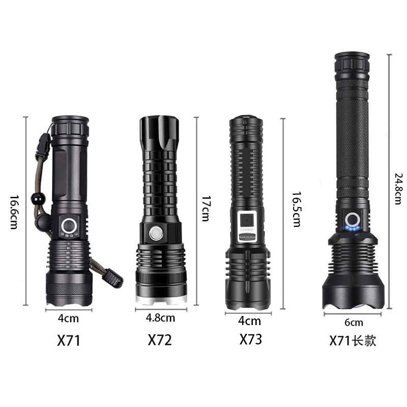 New cross-border P50 aluminum alloy strong light flashlight 26650 rechargeable usb long-range shooting outdoor telescopic zoom night fishing Item Picture