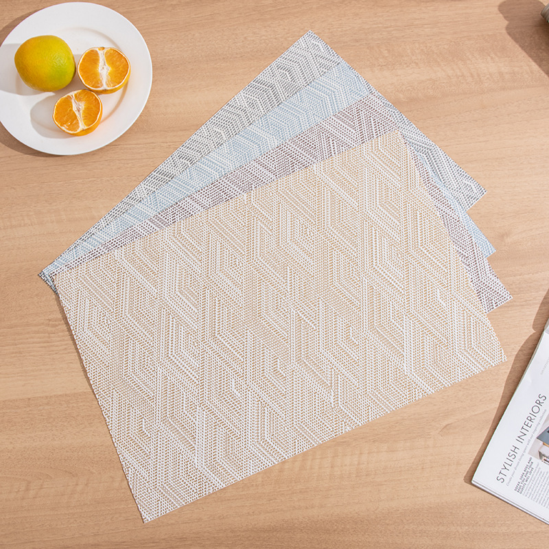 Pvc Table Mat, Square Heat Insulation Mat, Teslin Woven Stripe Anti-Slip Mat, Rhombic Jacquard Western-Style Table Mat, With A High-End Feel