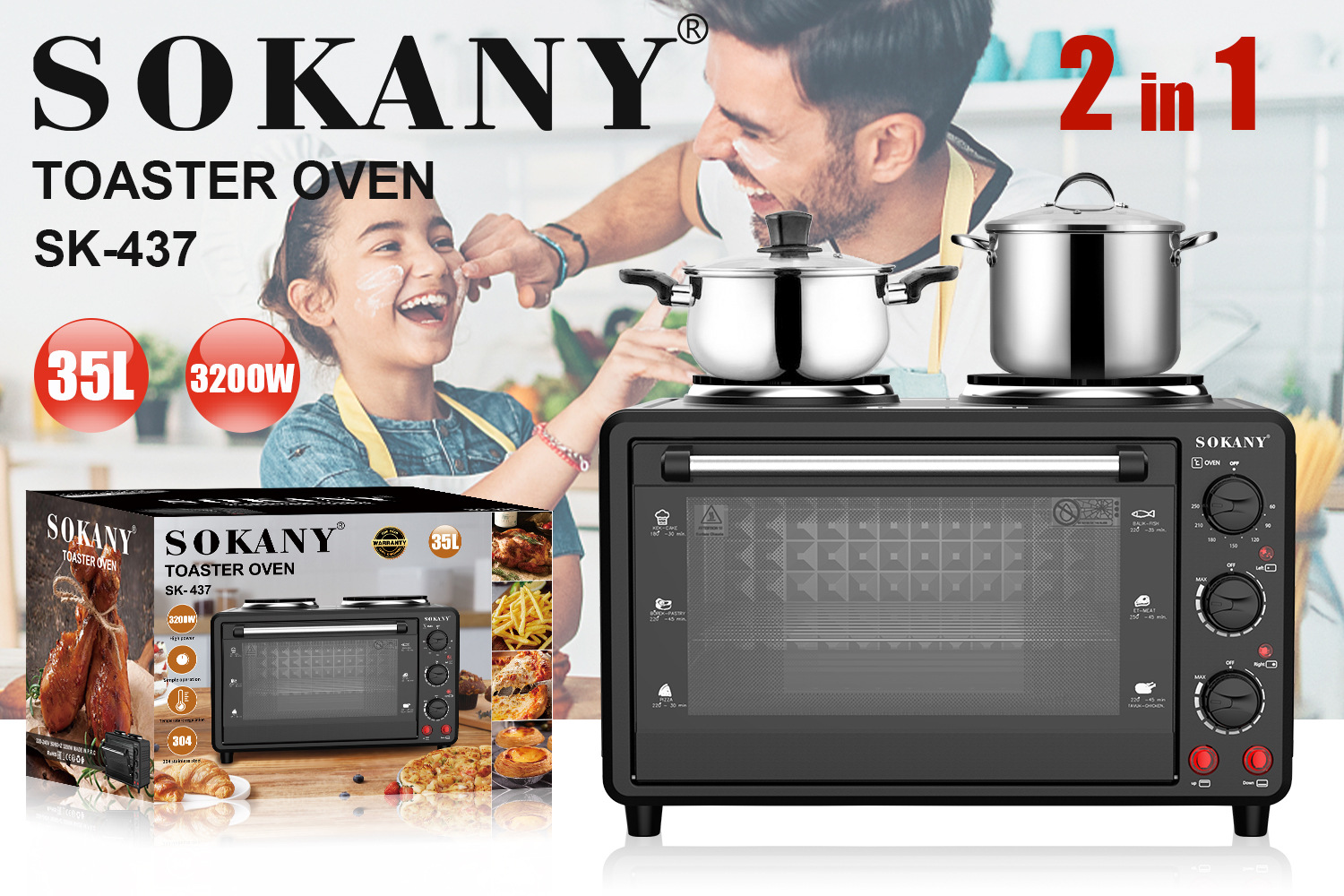 跨境Sokany437家用电烤箱35L大容量烤箱烘焙蛋挞多功能烤箱Oven详情图2