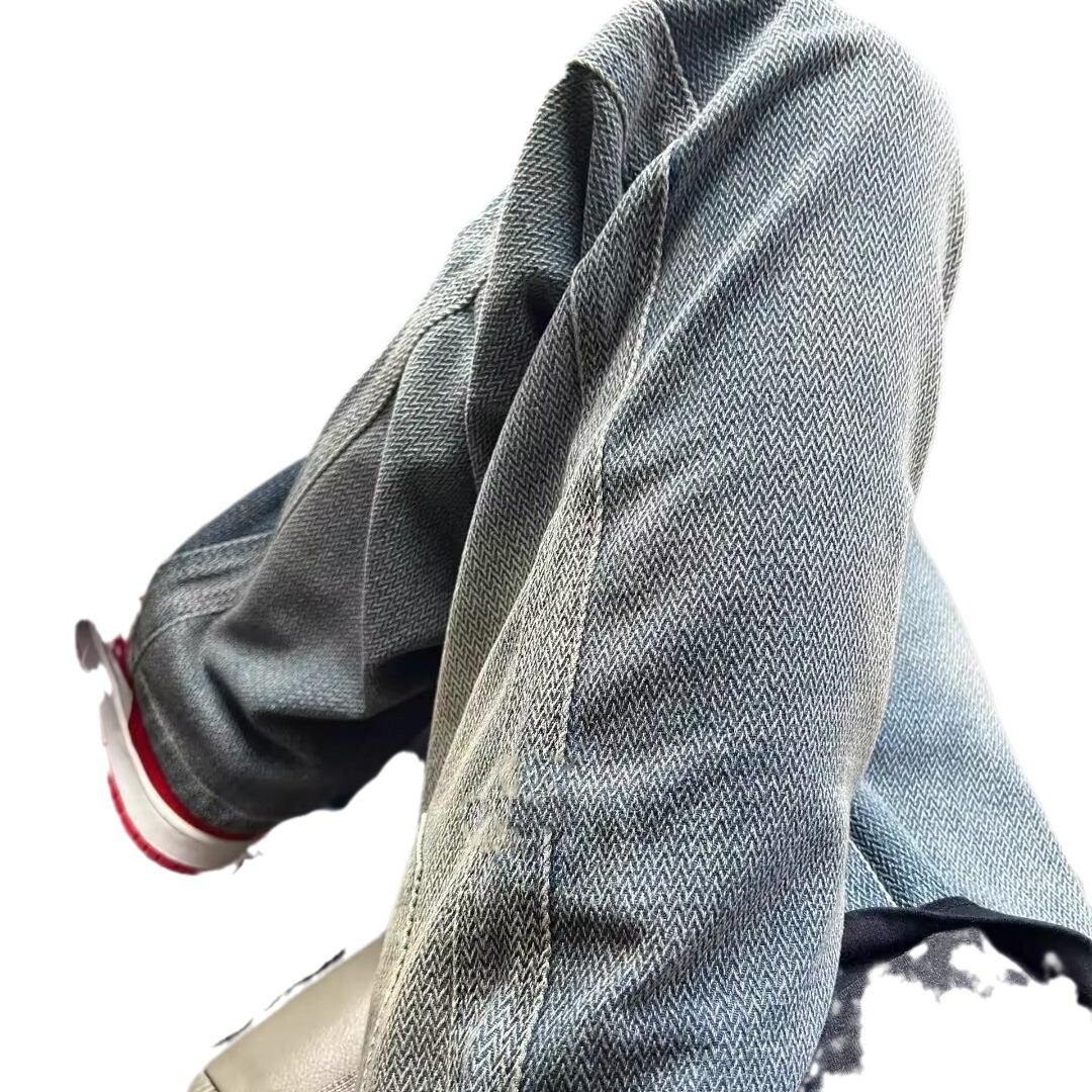American vertical wide-leg jeans, men's patterned starry sky streetwear, autumn patterned herbbone retro pants, high street style Item Picture