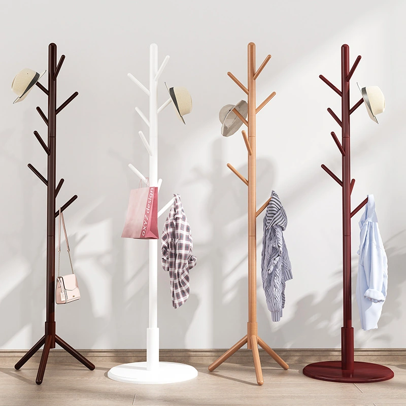 Solid Wood Coat Hanger Floor Coat Rack Clothes Hanger Vertical Bedroom Shelf Office Shelf Simple Beech Wood