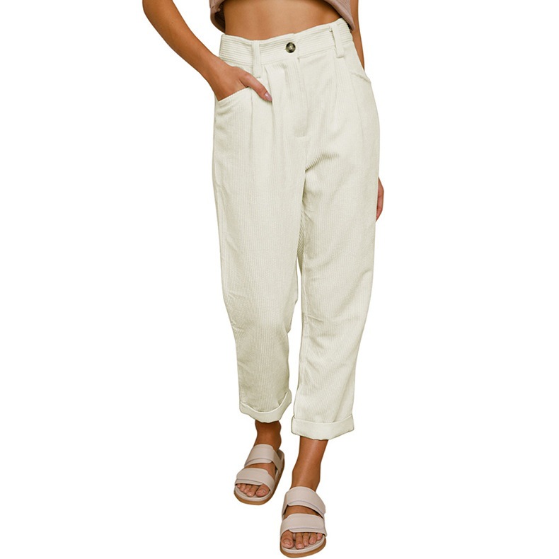 Amazon's new autumn 2023 women's high-waisted casual pants, solid-color corduroy loose straight-leg trousers for women in Europe and America Application Scenario