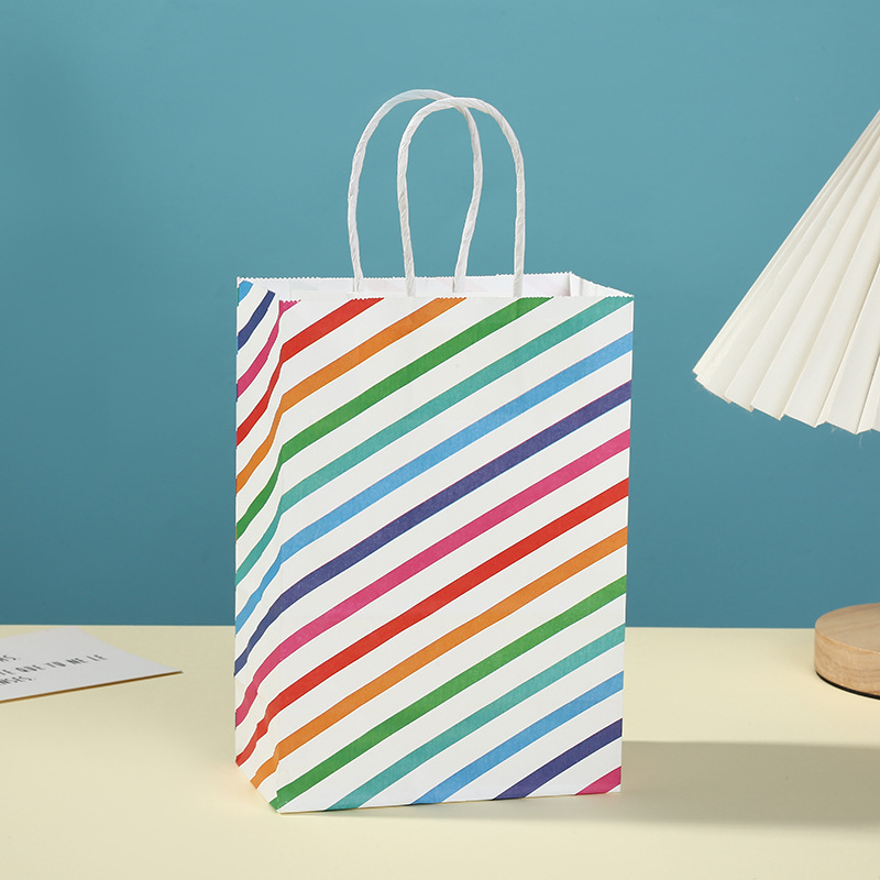 Wholesale rainbow candy accessories, kraft paper handbags, cross-border best-selling party hand-carry gift bags details Picture