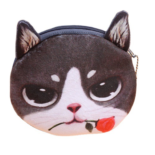 Harajuku cat and dog coin purse, coin bag, card bag, clutch bag, cat head and dog head small purse, cute animal bag Item Picture