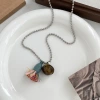 Bohemian-style forest mushroom pendant necklace, tiger's eye stone wooden drawstring sweater chain, retro accessory for women details Picture