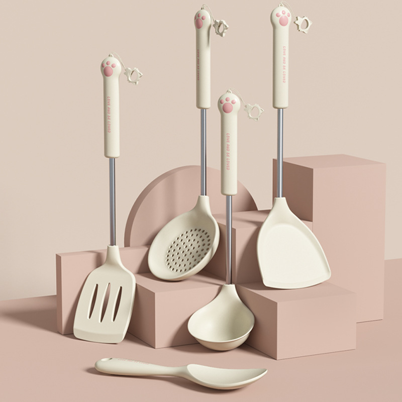*Fish Store* Cat Claws Cute Silicone Kitchen Stir-Fry Spoon Spatula Slotted Spoon Rice Spoon Non-Stick Cookware details Picture