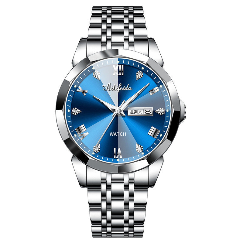 Simple quartz watch for men with a hollowed-out back cover, business waterproof, luminous calendar, fashionable Douyin live-streaming bestseller Item Picture