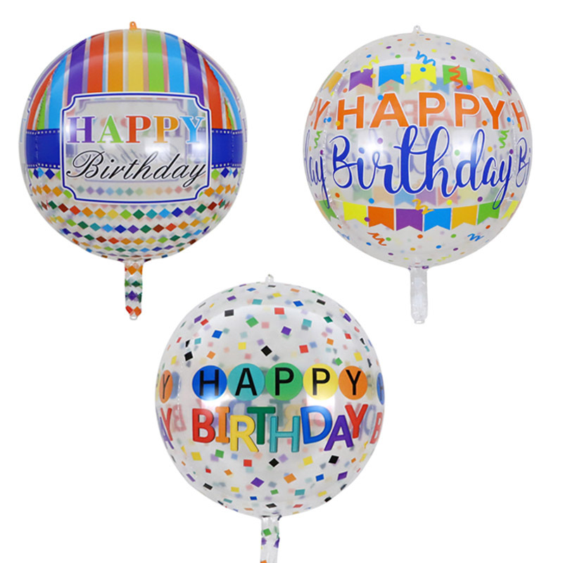 新款22寸4D透明铝膜气球 彩色生日快乐正圆气球派对布置
