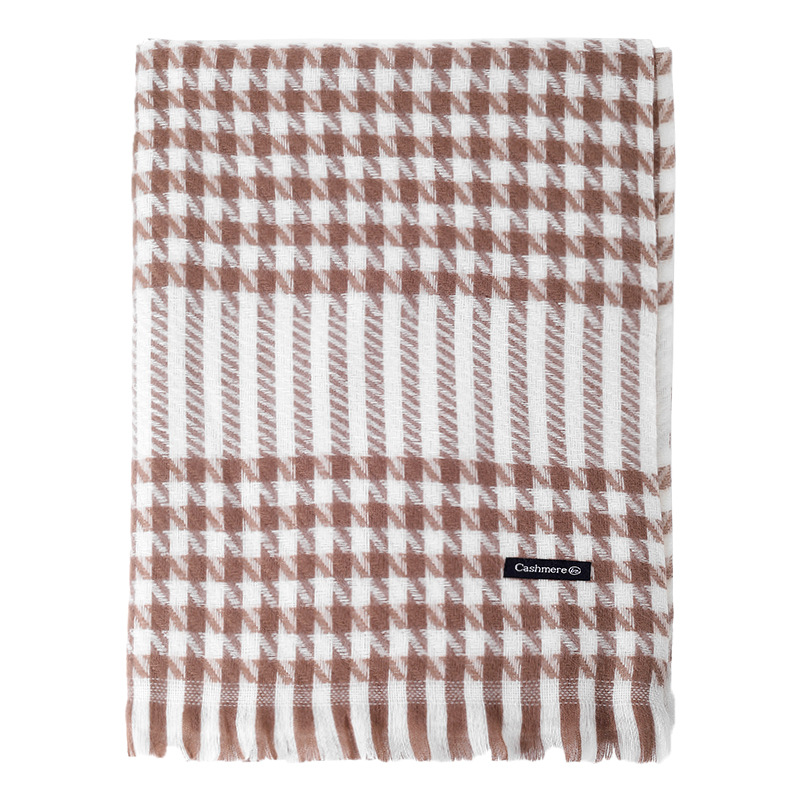 New autumn and winter checkered short beard imitation cashmere scarf for female students, warm and versatile soft shawl manufacturer wholesale Item Picture
