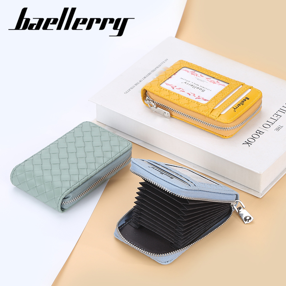 Baellerry新款中性卡包简约编织纹风琴卡夹薄款拉链零钱包卡套女详情图3