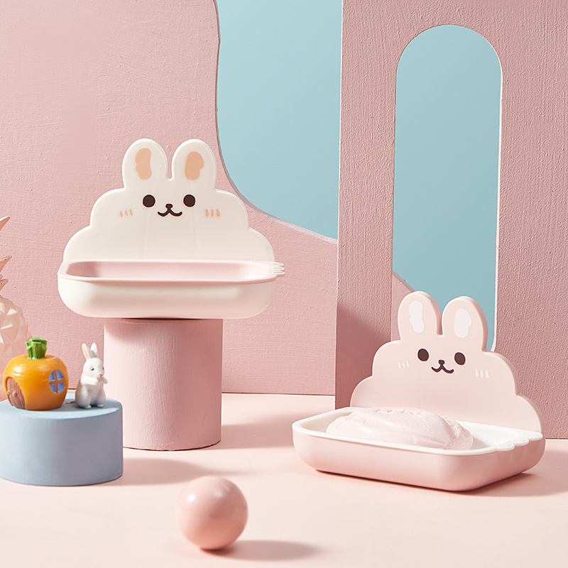 G59 Cute rabbit-shaped soap box, home bathroom no-drilling creative soap rack, Double-layer draining soap box wholesale
