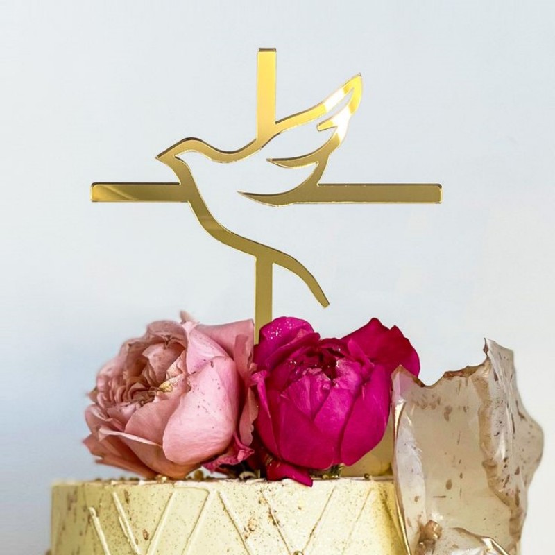 Cross Border Peace Pigeon Cross Cake Decoration Plug-In Baby Eucharist Baptism Party Decoration Cake Tag details Picture