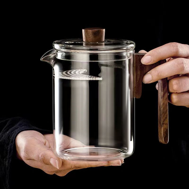 月牙公道杯茶滤一体大容量玻璃泡茶公杯带茶漏把手过滤茶具分茶器图