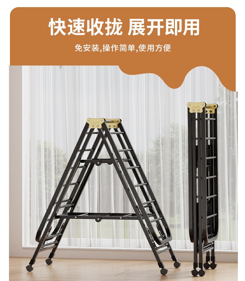 家用落地晾衣架翼型衣架室内跨境带轮晒衣架折叠挂衣杆晒被子神器详情6