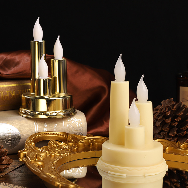 跨境金色复古万圣节气氛布置三头电子蜡烛摆件 厂家直销