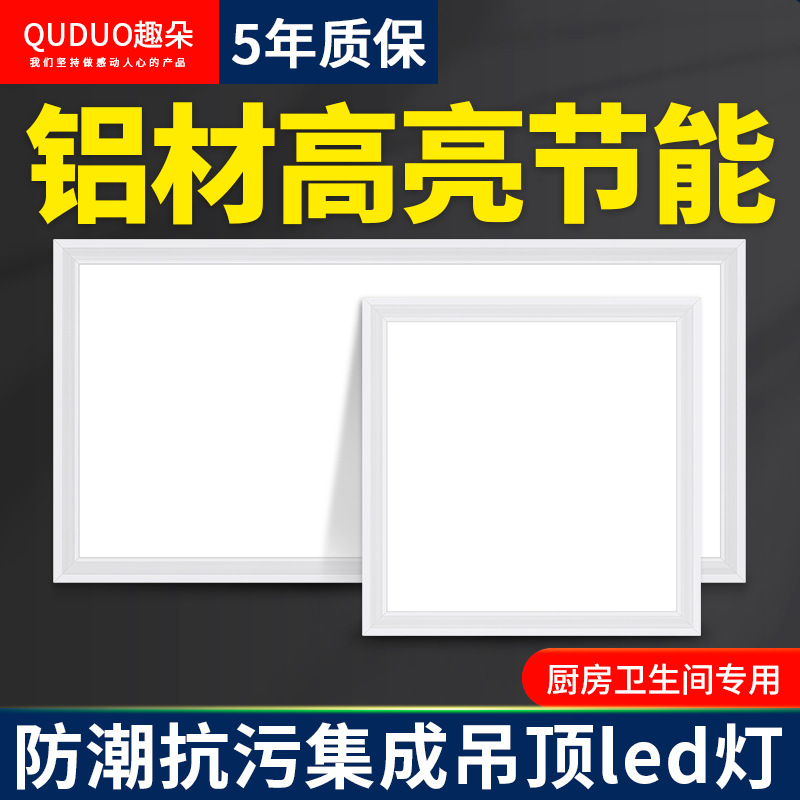 办公室天花集成吊顶平板灯厨房灯嵌入式铝扣板家用浴室厨卫吸顶灯
