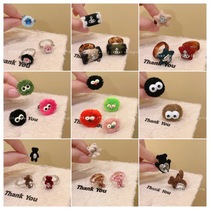 Cute small briquettes plush ring autumn and winter niche design sense cartoon funny index finger ring fashion ring collection female