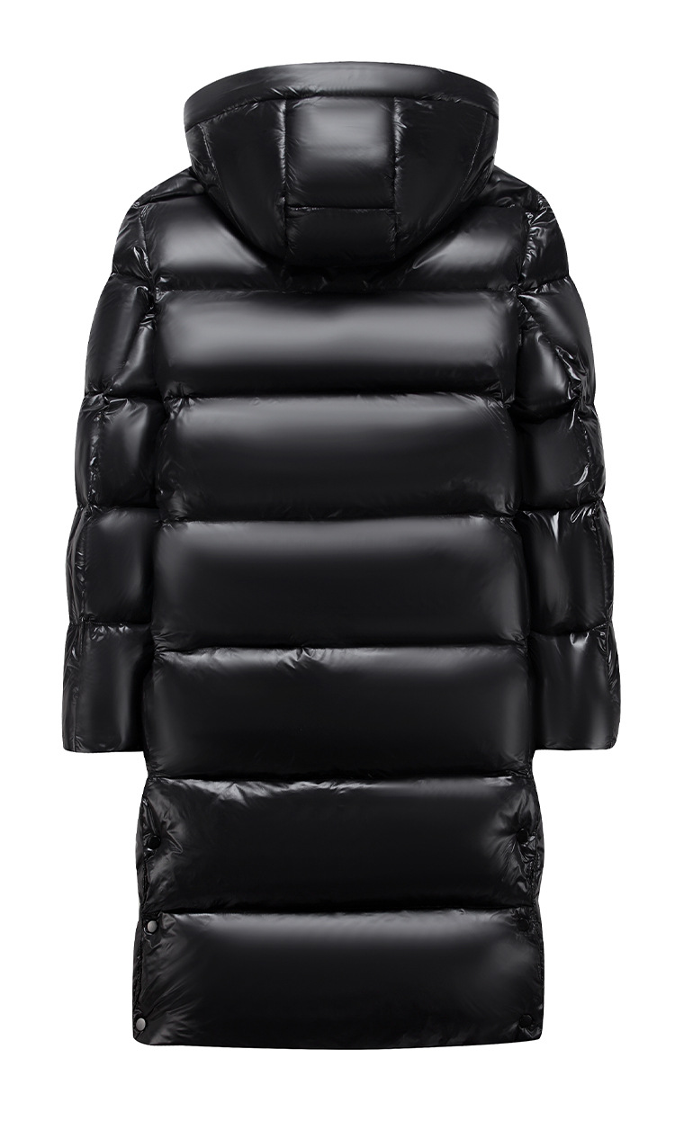 Black and gold goose down jackets for couples, long coats that reach the knees, thickened winter coats for extreme cold, off-season clearance pic 10