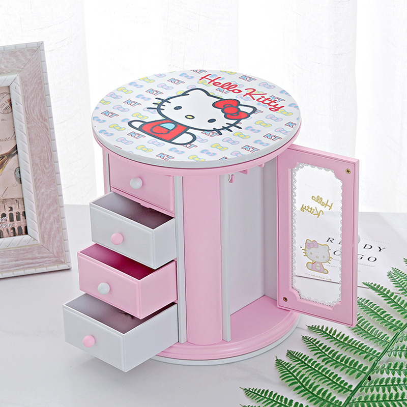 A circular three-layer small drawer is used to store music boxes, cartoon KT cat music boxes and music boxes details Picture