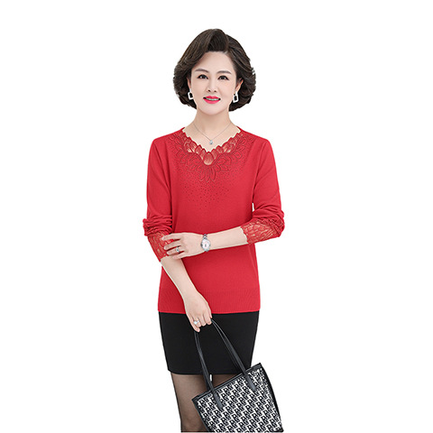Mother Base Shirt Autumn Winter 2022 New Women's Lace Lace Crewneck Sweater Top Foreign Style Middle-Aged And Elderly Women Item Picture