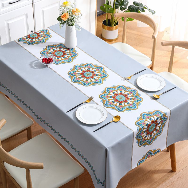 Nordic Simple Pvc Tablecloth Waterproof Oil Proof Embroidery Tablecloth Ins Style Coffee Table Cloth Yarn Fabric Cross-Border Specification drawing