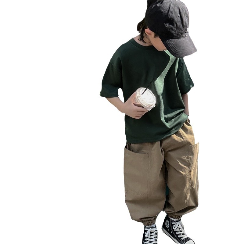 Salt-themed boys' summer round-neck T-shirt 2024 new children's spring and summer top, boys' pure cotton base layer, cool and stylish Item Picture