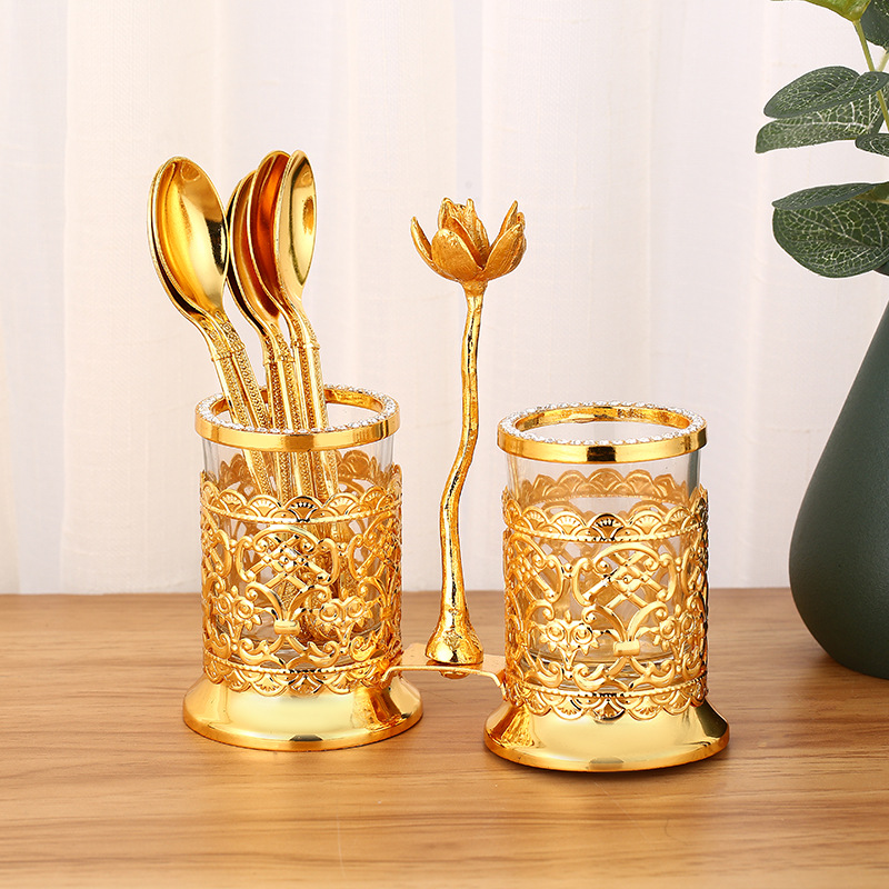 European Coffee Small Spoon Fruit Fork Set Creative Cute Shelf Metal Home Dessert Spoon Tableware Wholesale details Picture