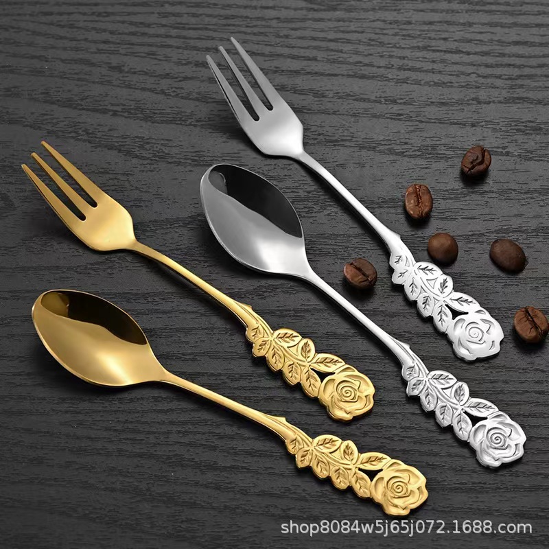 Creative Stainless Steel Rose-Shaped Spoon, Stirring Spoon, Coffee And Dessert Spoon, Bird's Nest And Silver Ear Glass Cup, Souvenir Spoon details Picture