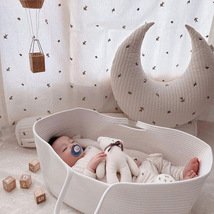 ins北欧风婴儿手提篮 便携式纯棉编织婴儿睡篮 可折叠手提婴儿床