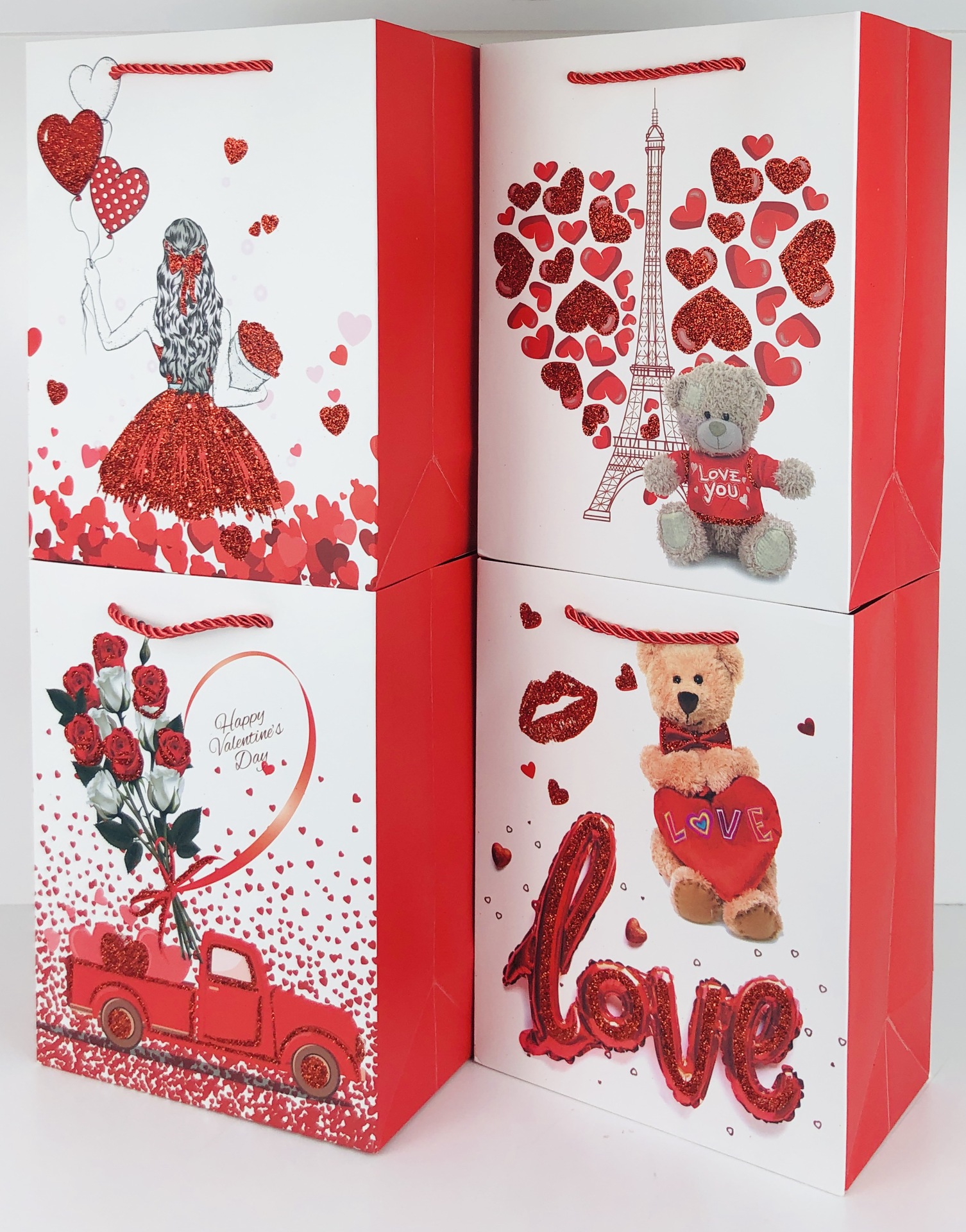 In-stock flash Pink LOVE Valentine's Day series handbags, gift bags, shopping bags, cross-border exclusive supply Item Picture