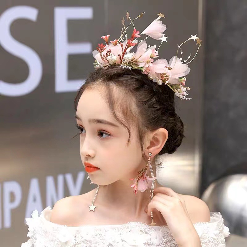 Crown Headband Tiara Princess Senmisen Tie Pink Flower Hair Tiara Stars Tiara Birthday Host Tiara details Picture