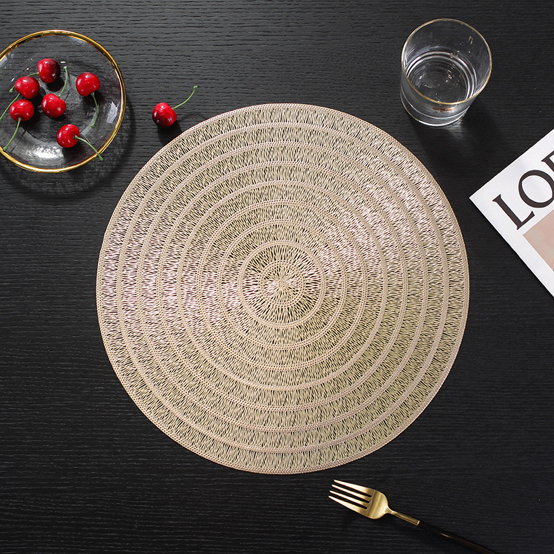 European Simple Bronzed Pvc Hollow Circular Placemat Table Mat Japanese Home Waterproof Oil Insulation Mat Western Placemat Specification drawing