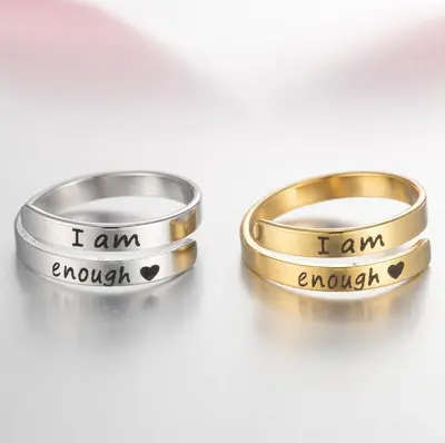 Vintage Open Ring Ins Fashion Stainless Steel Amazon Accessories I Am Enough Double Ring Women Wholesale