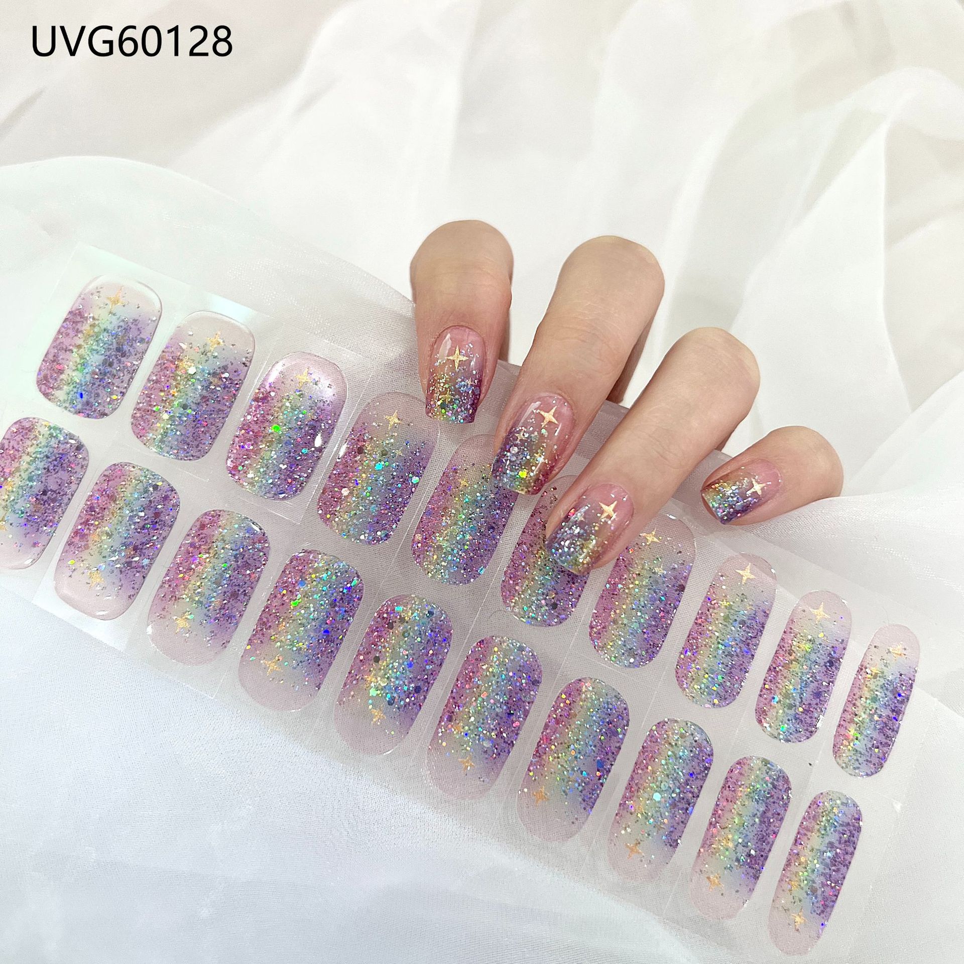 Cross-border UV gel nail patches, semi-cured semi-baked light therapy nail patches, nail oil film light nail patches factory direct sales