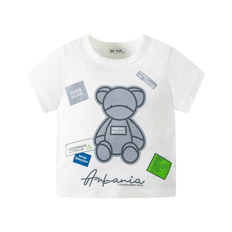 2024 summer children's cartoon short-sleeved T-shirt, Korean children's clothing trendy brand, bear print for boys and babies, top delivery service Specification drawing