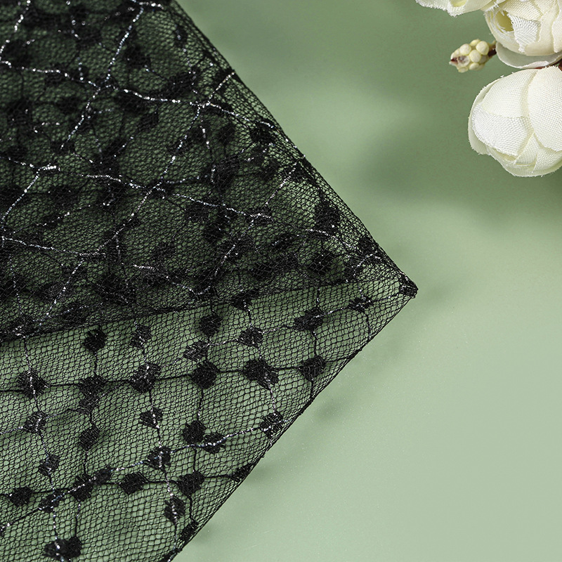 In stock: nylon silver thread children's clothing, mesh fabric, dress, warp knitted mesh fabric, hexagonal embroidered mesh fabric, thin mesh Specification image