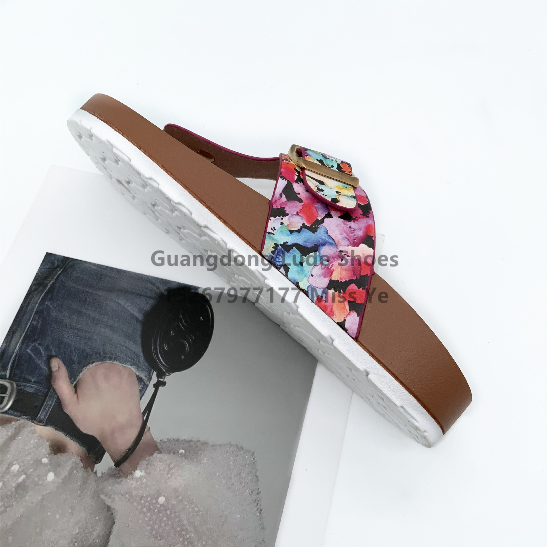 Summer New Women's Platform Slippers T Type Flower Slippers Outside To Wear Craft Shoes Guangzhou Women's Shoes Leisure All Drag Specification drawing