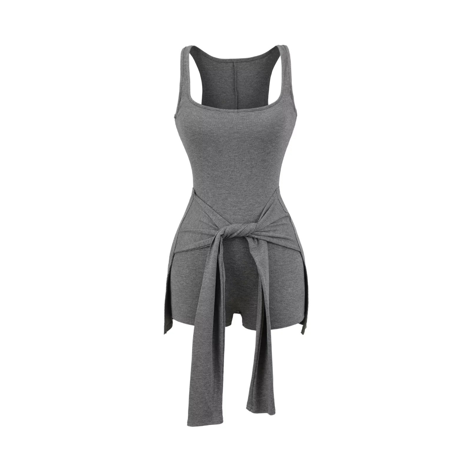 American hot girl square-neck waist-tied halter jumpsuit, women's summer waist-cinched I-shaped vest, one-piece short dress Specification image