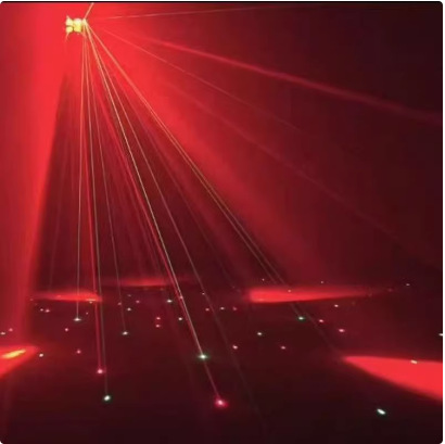 The cross-border new product, the remote-controlled LED pattern rotating beam stage light with the Golden hoop Rod effect light, creates a dazzling dance atmosphere Application Scenario