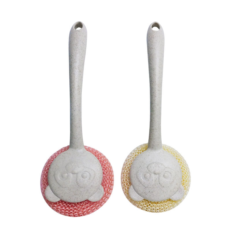Steel Ball Wholesale Kitchen Household Cleaning Ball Long Handle Wheat Straw Washing Pot Brush Magic Cleaning Brush Factory Direct Sales Item Picture
