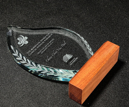 Crystal Glass [Water Drop Leaf]] Crystal Trophy Annual Meeting Reward Competition Activity Outstanding Employee Trophy Specification image