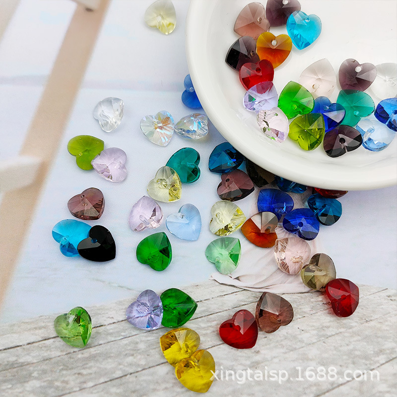 Diy Beaded Accessories Glass Pendant Ear Piece Crystal Single Hole 10Mm Small Heart 【 Factory 100 Pieces Starting Batch 】